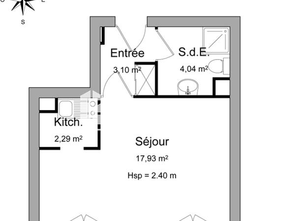 Location Studio 27.36 m² - 80 MAIL FRANCOIS MITTERAND Rennes 35000