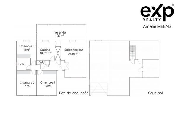 Maison de plain-pied avec sous-sol complet
