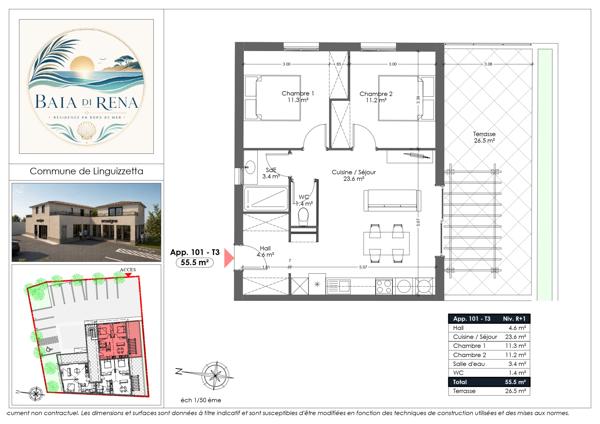 LINGUIZZETTA – MARINE DE BRAVONE – T3 de 55.50 m² AVEC GRANDE TERRASSE – RÉSIDENCE BAIA DI RENA