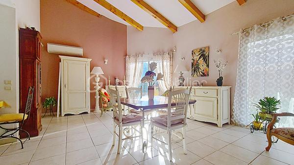 Villa 4 faces de 100m² environ avec vue sur le Canigou, piscine, terrasse, véranda, abris de jardin, car port de 40m² environ, sur 450m² de terrain clos et arboré.

Villa composée d'une cuisine ouverte sur une pièce de vie lumineuse et spacieuse, une chambre, salle de bains avec baignoire et douche, wc et lave mains,
Possibilité de créer une troisième chambre en rez-de-chaussée, (garage isolée, carrelé avec baie vitrée et volet roulant électrique) faisant actuellement office de bureau et buanderie.
A l'étage une mezzanine, une chambre, wc avec lave mains.

Atouts et confort:
- climatisation réversible
- cheminée avec insert
- panneaux solaires photovoltaïque
- chauffe eau thermodynamique
- 2 stationnements privatifs 
- proche de toutes commodités 

Maison agréable à visiter rapidement.