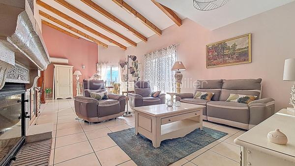 Villa 4 faces de 100m² environ avec vue sur le Canigou, piscine, terrasse, véranda, abris de jardin, car port de 40m² environ, sur 450m² de terrain clos et arboré.

Villa composée d'une cuisine ouverte sur une pièce de vie lumineuse et spacieuse, une chambre, salle de bains avec baignoire et douche, wc et lave mains,
Possibilité de créer une troisième chambre en rez-de-chaussée, (garage isolée, carrelé avec baie vitrée et volet roulant électrique) faisant actuellement office de bureau et buanderie.
A l'étage une mezzanine, une chambre, wc avec lave mains.

Atouts et confort:
- climatisation réversible
- cheminée avec insert
- panneaux solaires photovoltaïque
- chauffe eau thermodynamique
- 2 stationnements privatifs 
- proche de toutes commodités 

Maison agréable à visiter rapidement.