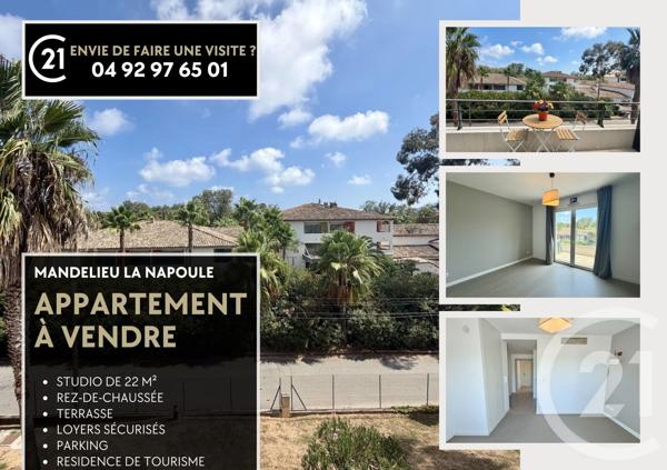 Appartement F1 à vendre  1 pièce - 21,80 m 2   MANDELIEU LA NAPOULE  - 06