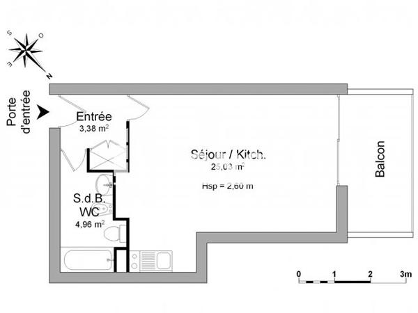 Location Studio 33.37 m² - 29 QUAI CLAUDE BERNARD Grenoble 38000