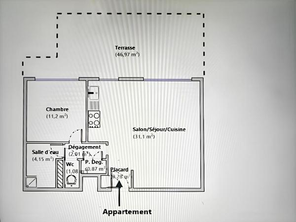 2  pièces vue mer avec terrasse de 47 m²