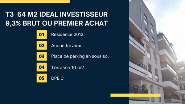 Appartement 3 pièces - 65 m² Exclusivité efficity