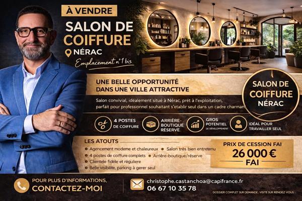 ✂️ À VENDRE – FONDS DE COMMERCE SALON DE COIFFURE – NÉRAC