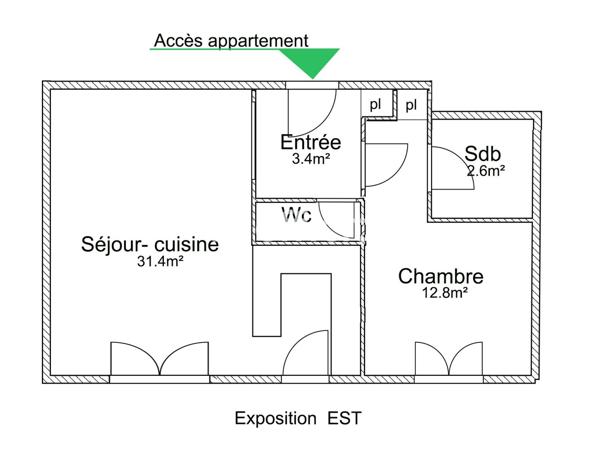 Appartement 2 pièces - 52 m²