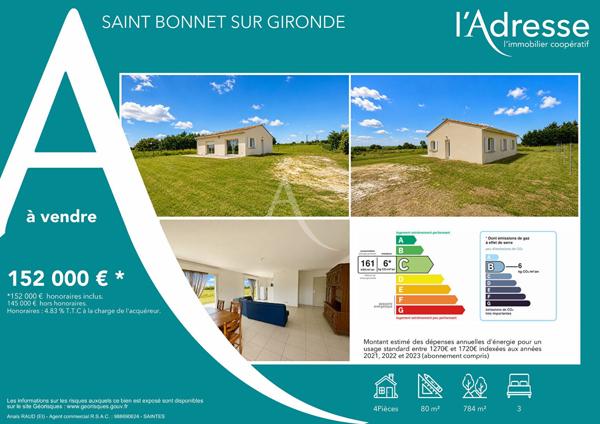 Maison Saint-bonnet-sur-gironde 4 pièces 80 m2