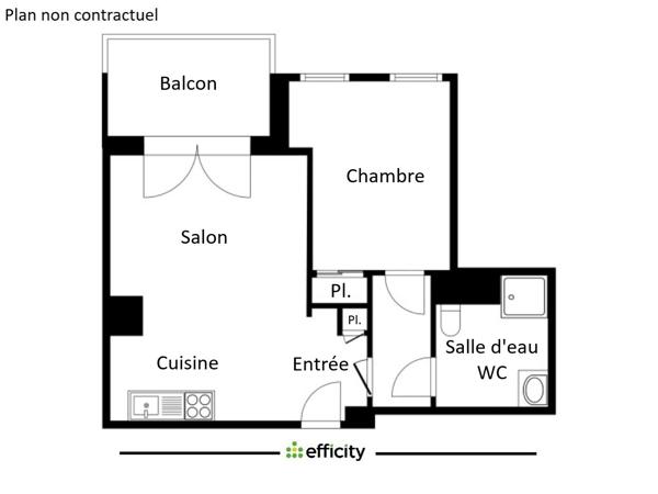 Appartement 2 pièces - 46 m² Exclusivité efficity