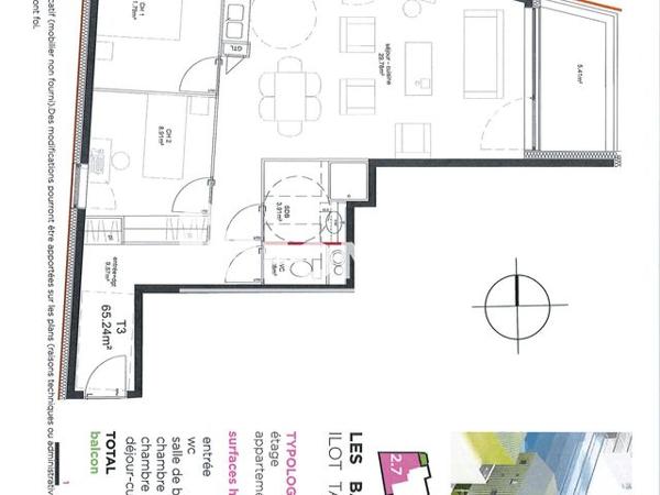 Location Appartement 3 pièces 65.24 m² - RUE DELBOS BAT B Bordeaux 33300