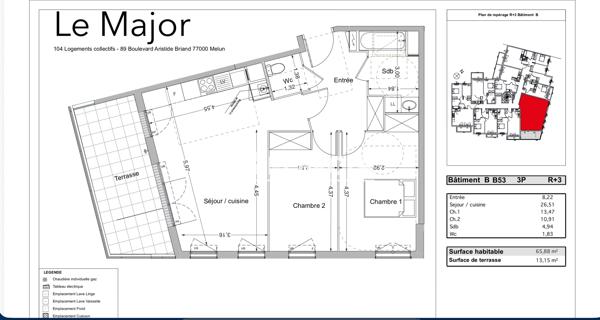 Location Appartement 3 pièces 65.88 m² - Melun 77000