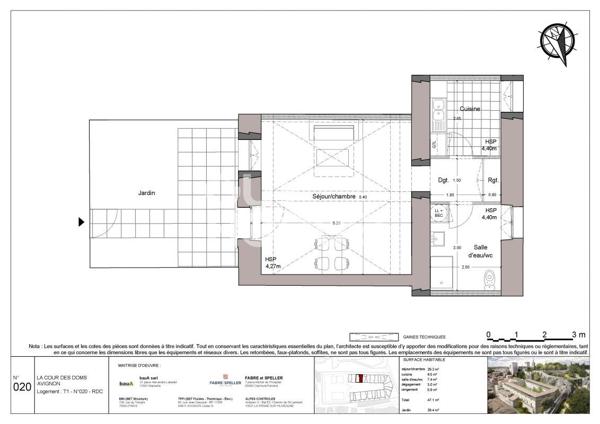 Appartement 1 pièce(s) 47.10 m2 avec jardin