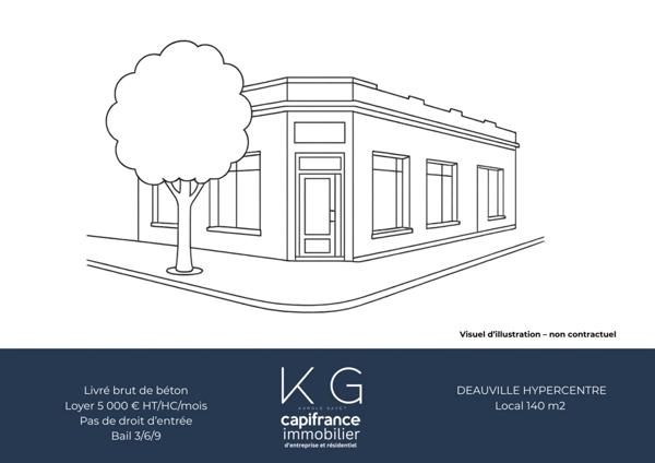 Deauville hypercentre, local 140m2 de plain-pied en angle de rue brut de béton, visibilité exceptionnelle