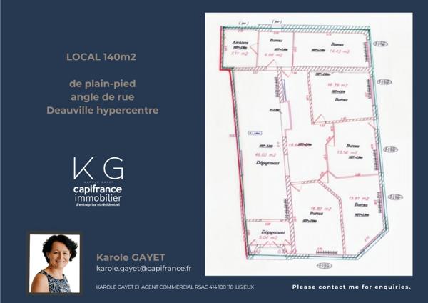 Deauville hypercentre, local 140m2 de plain-pied en angle de rue brut de béton, visibilité exceptionnelle