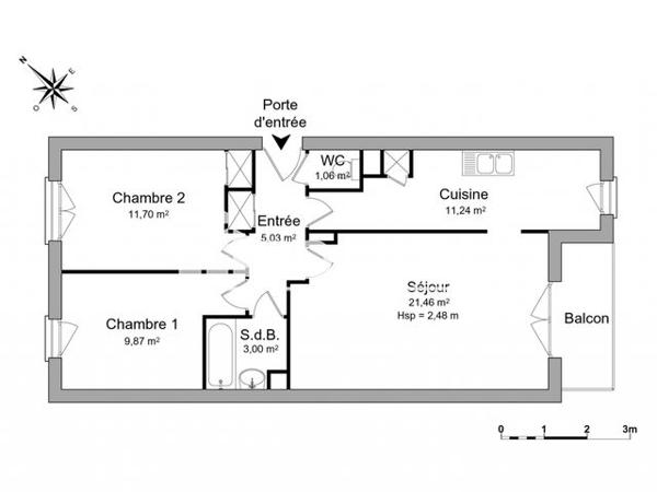 Location Appartement 3 pièces 63.4 m² - 24 BOULEVARD LE CORBUSIER Reze 44400