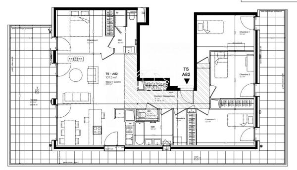 Lyon 7 – Appaetement de 107,50 m² – 4 chambres – terrasse – garage