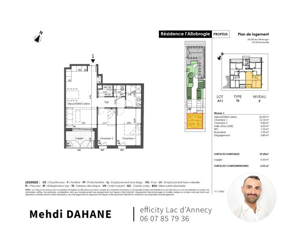 Appartement 3 pièces - 59 m²