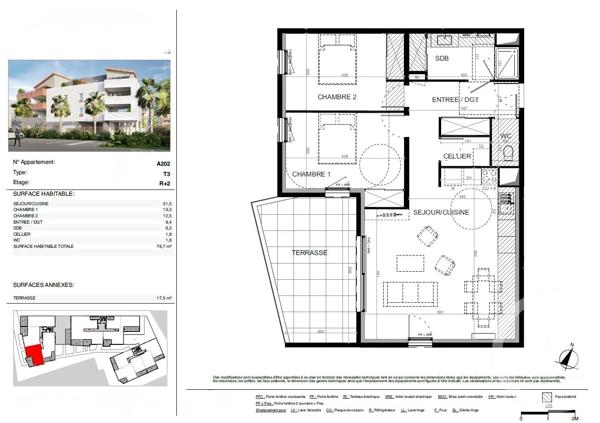 Appartement T3 à vendre  3 pièces - 75,50 m 2   BAILLARGUES  - 34