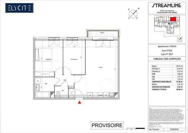 Appartement Nogent Sur Marne 3 pièce(s) 57.48 m2