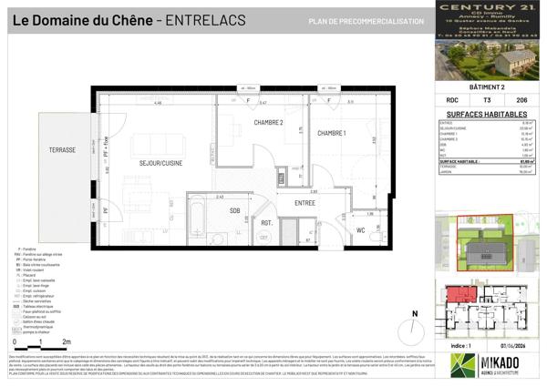 Appartement T2 à vendre  3 pièces - 61,89 m 2   ENTRELACS  - 73