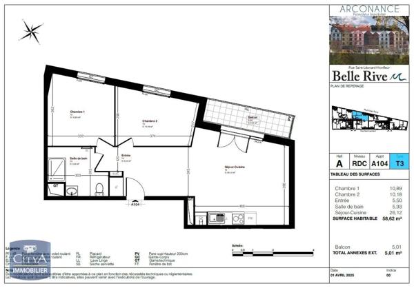 Vente appartement 3 pièces de 58.62m²