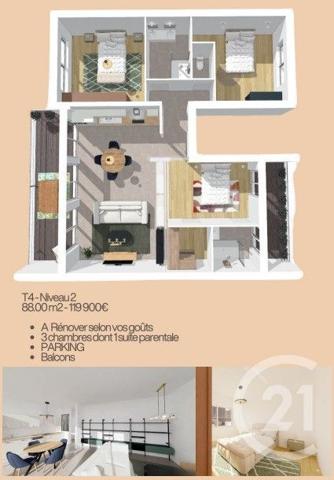 Appartement F3 à vendre  3 pièces - 64,77 m 2   BRIVE LA GAILLARDE  - 19