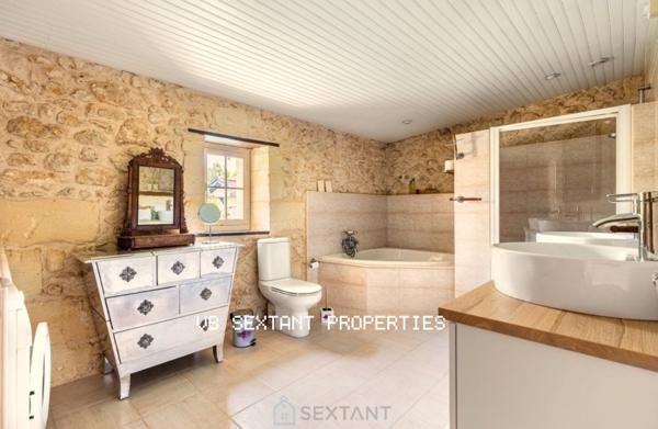 Entre-Deux-Mers, 30mn de Bordeaux, propriété 1,2 hectare, maison de charme avec piscine et vue dominante.