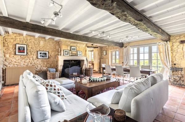 Entre-Deux-Mers, 30mn de Bordeaux, propriété 1,2 hectare, maison de charme avec piscine et vue dominante.