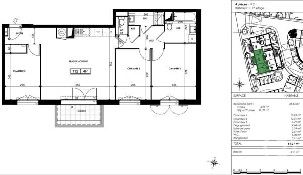 Appartement F4 à vendre  4 pièces - 81,27 m2 CREPY EN VALOIS - 60