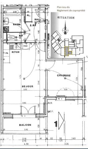 Appartement T2, garage, balcon, exposition sud