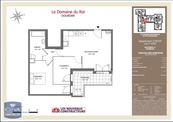 Appartement à louer 3 pièces 55.29m² Dourdan (91410)