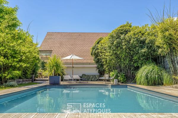 Maison ossature bois proche du lac avec piscine et jardin
