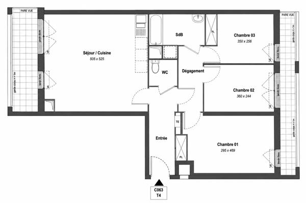 Appartement 4 pièces – 75 m² environ à Rennes La Courrouze (ref : 41057)