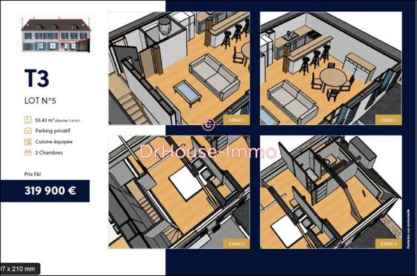 Appartement à vendre 3 pièces de 53 m²