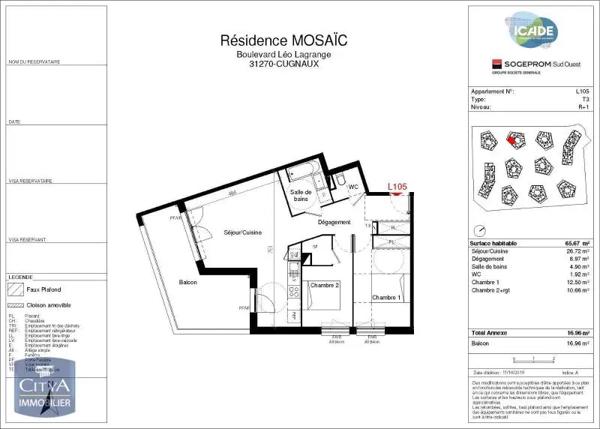Appartement à louer 3 pièces 65.42m² Cugnaux (31270)
