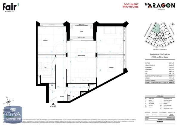 Appartement à vendre 3 pièces 65.26m²