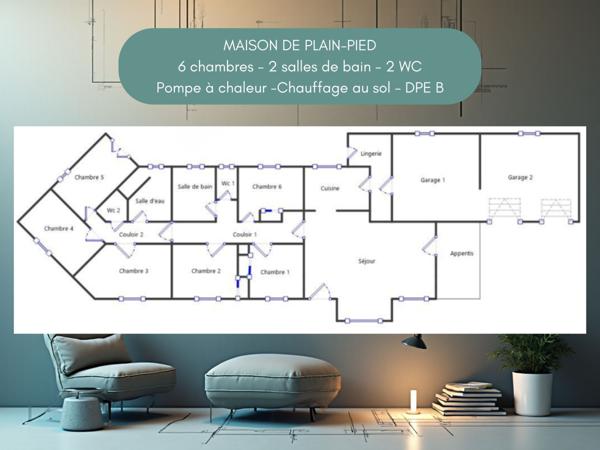 Maison familiale plain-pied - Grand terrain 3300m² divisible et constructible