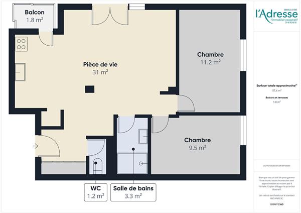 Appartement Noisy Le Grand 3 pièce(s) 57m²