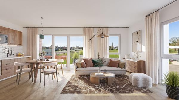 Vente d'un appartement de 2 pièces en dernier étage avec box et place de parking dans le centre de Planguenoual