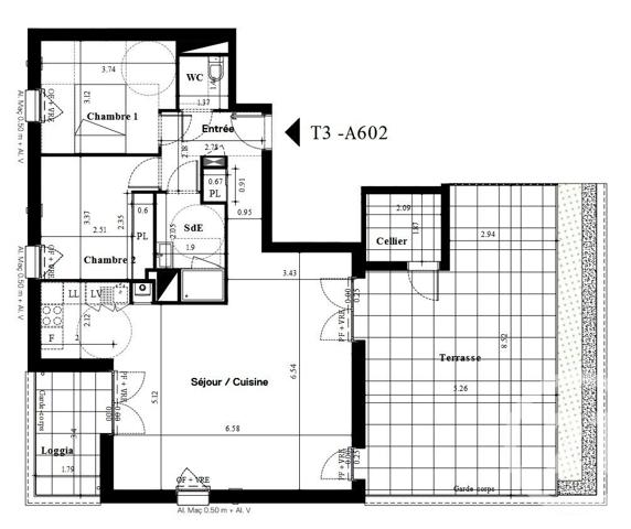 Appartement T3 à vendre  3 pièces - 79,38 m2 NANTES - 44