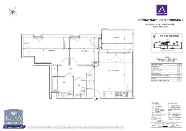 Appartement à louer 3 pièces 60.57m² Trélazé (49800)