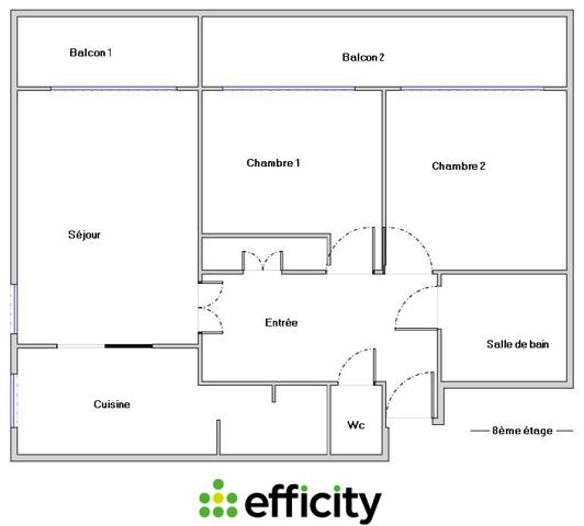 Appartement 3 pièces - 60 m² Exclusivité efficity