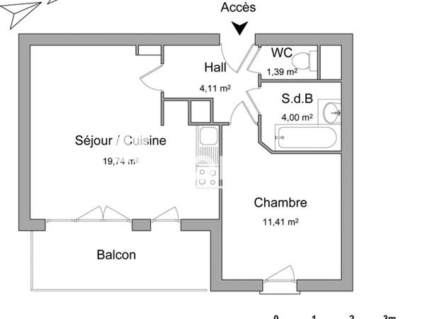 Location Appartement 2 pièces 40.65 m² - 183 RUE JEAN BAPTISTE DELESCLUSE Croix 59170