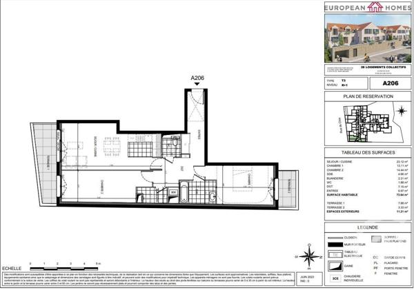 Appartement F3 à vendre  3 pièces - 73,64 m2 GIF SUR YVETTE - 91