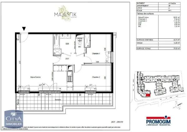 Appartement à louer 3 pièces 62.73m²