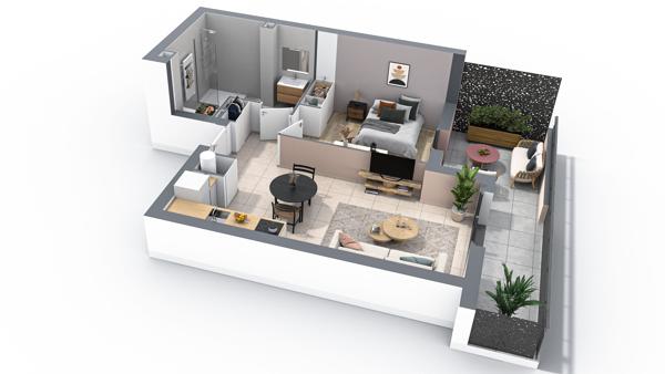 Appartement Neuf , Sisteron  04200 2 pièce(s) 45.47 m2 +  terrasse de 15m²  , Lot 207