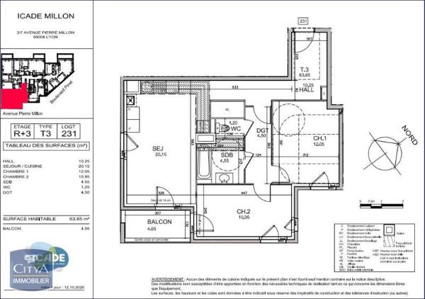 Appartement à louer 3 pièces 63.8m²