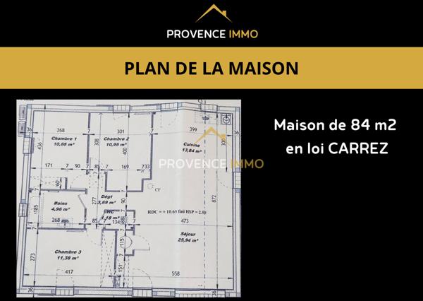 Mées (04190) NOUVELLE EXCLUSIVITÉ !! Les Mées (04) - Maison de plain-pied de 84 m2 sur 543 m2 de terrain piscinable avec vu