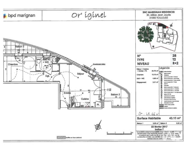 Location appartement 2 pièces 43 m² Colomiers