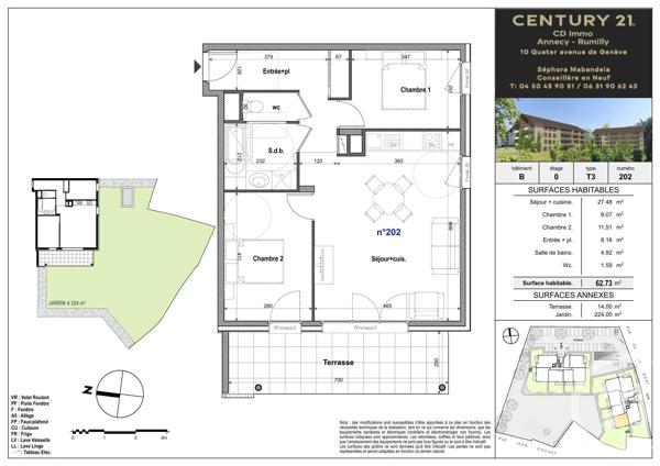 Appartement T3 à vendre  3 pièces - 62,73 m 2   FAVERGES SEYTHENEX  - 74